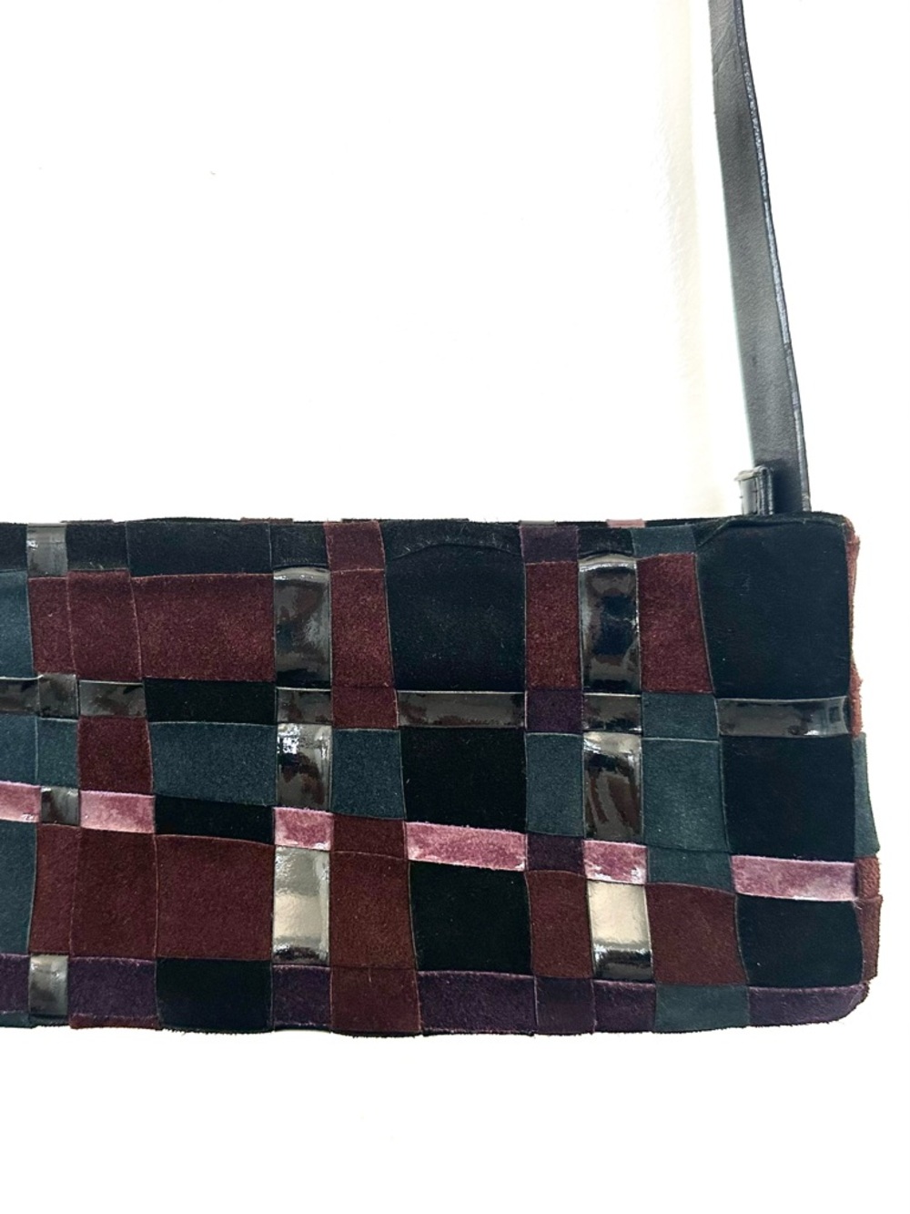 Francesco Biasia Woven Leather Patchwork Shoulder Bag in Black, Purple & Blue - Picture 7 of 11